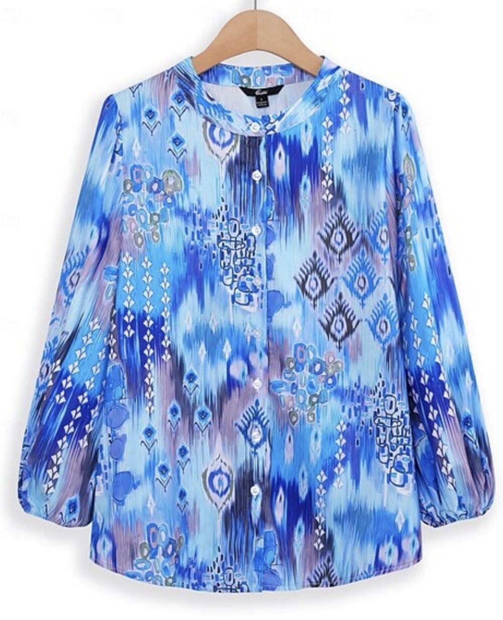 Shall We Top Womens XL Blue Muted Casual Button Front Long Sleeve Comfort